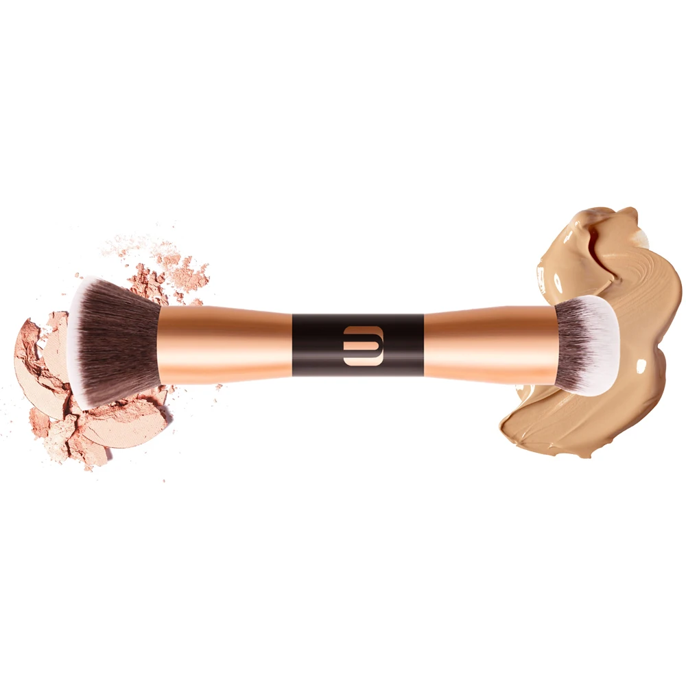2021 Customized Private label Dual  End Foundation Powder Buffer and Contour Synthetic Cosmetic brush 2 in 1 brush applicator