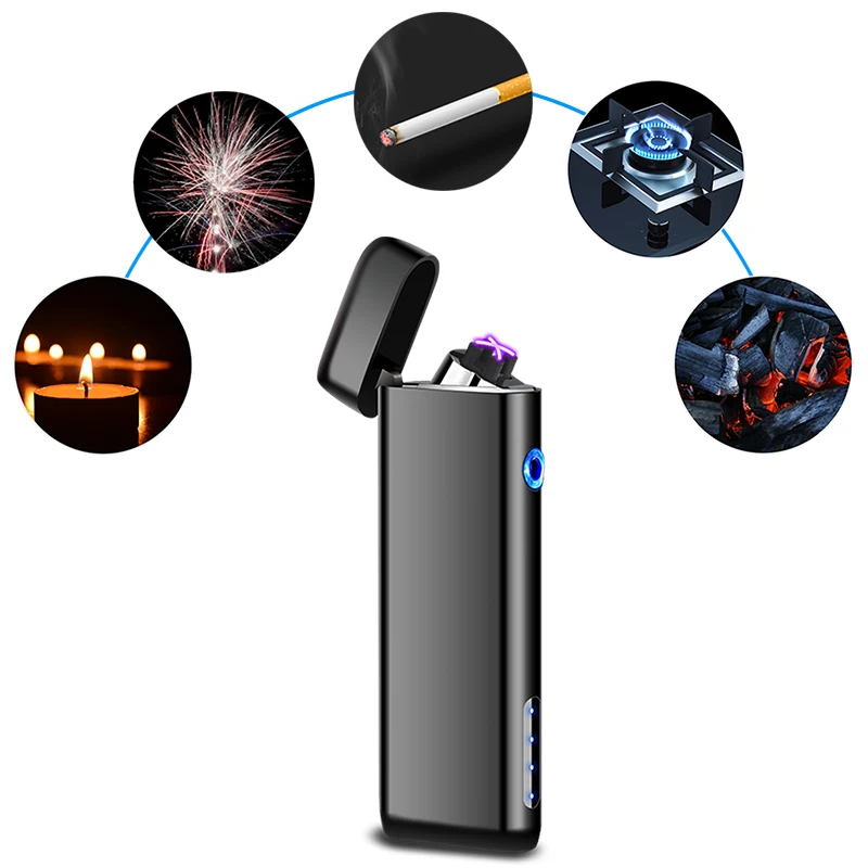 Rechargeable Windproof Flameless Butane Free Electric Dual Arc Plasma USB Electric Lighter