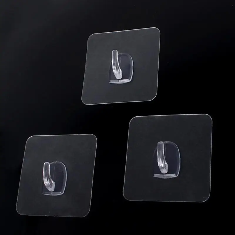 5/10Pcs Transparent Strong Self Adhesive Door Wall Hangers Hooks For Silicone Storage Hanging Kitchen HookBathroom Accessories