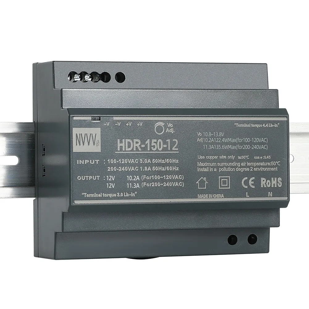 NVVV Hdr-150-12 HDR Series AC to Dc ultra-thin Din rail power Supply HDR-150 150W 5V/12V/24v Switching power supply smps