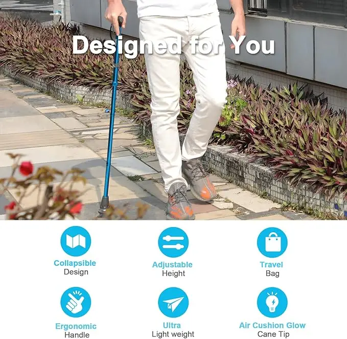 Health BAZAAR Walking Stick Personal Defense Retractable Cane Adjustable Height Crutches Silver Walking Cane Elderly