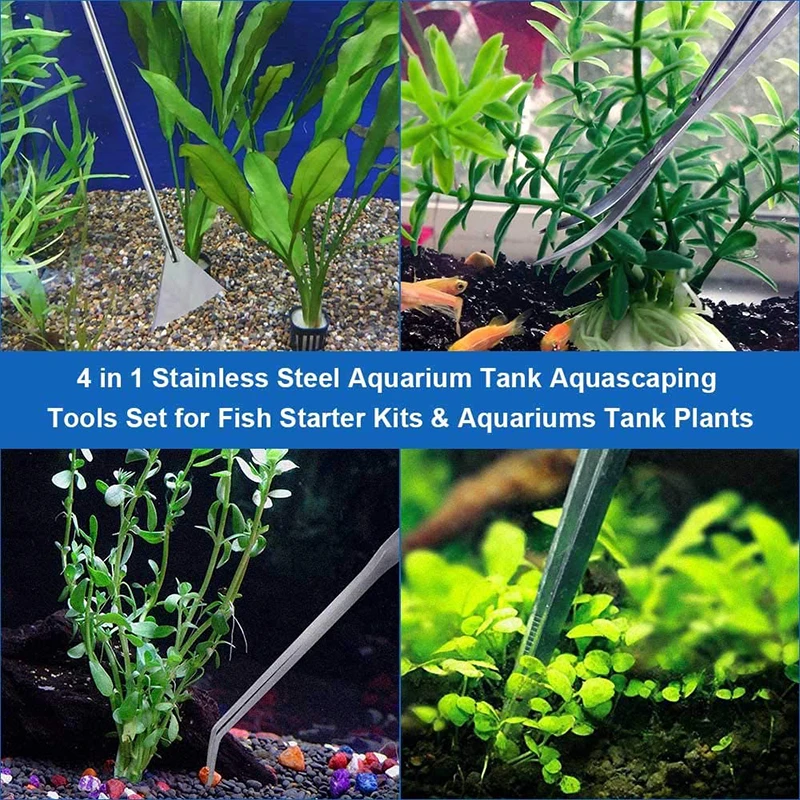 Cleaning Aquarium Tools Kit Set Fish Tank Long Stainless Steel Tweezers Scissor Spatula Equipments