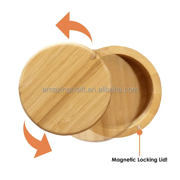 Bamboo Wooden Salt Pepper Box with Magnets Swivel Open OEM Size