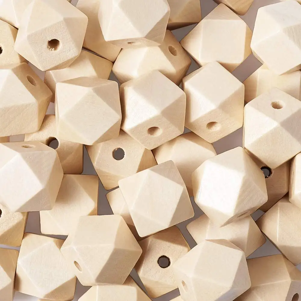 50Pcs 20mm Natural Lead Free Unpainted Geometric Polygon Wood Beads Wood Slices for DIY Craft Jewelry Making
