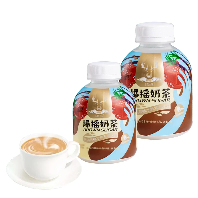 
Bottle black sugar milk tea powder is soaked in cold water or hot water, and shaken well for drink,58g/bottle,20 bottles/carton 