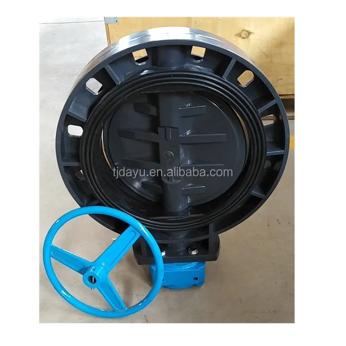 ATA wholesale low price fpm lined chemical industry use pvc-u wafer hand wheel gear butterfly valve