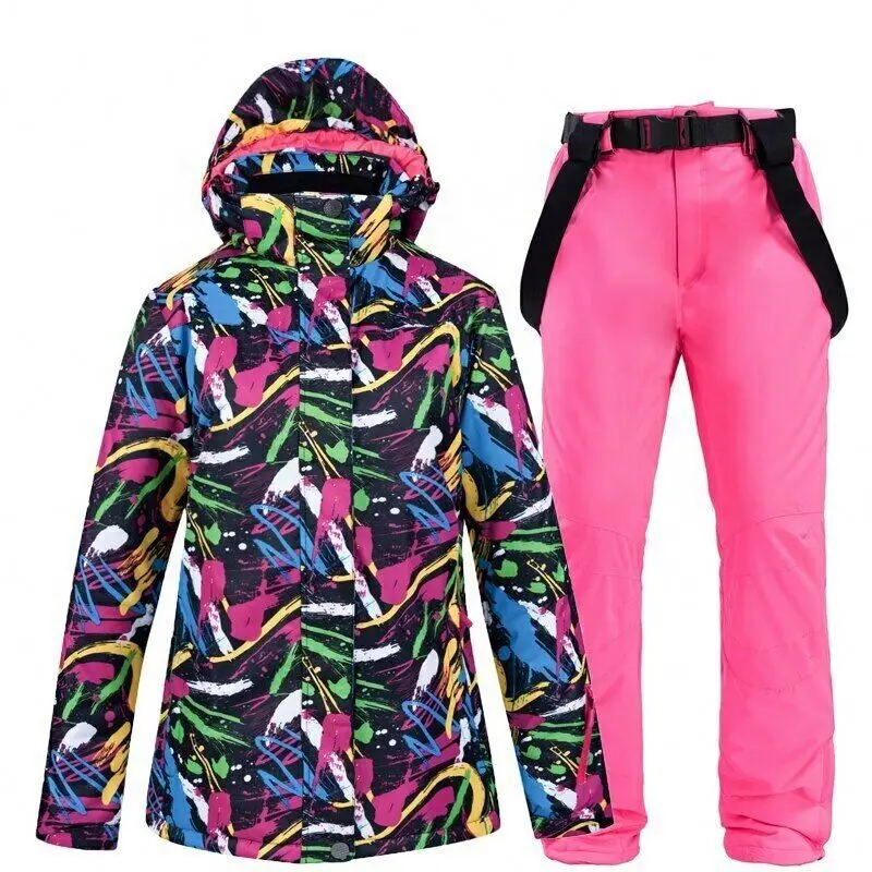 Womens Sublimation Design Hot Sale Skiing Jacket With Plain Pant Wholesale Ski Suit Snow Suit for Skiing snowboarding Suit