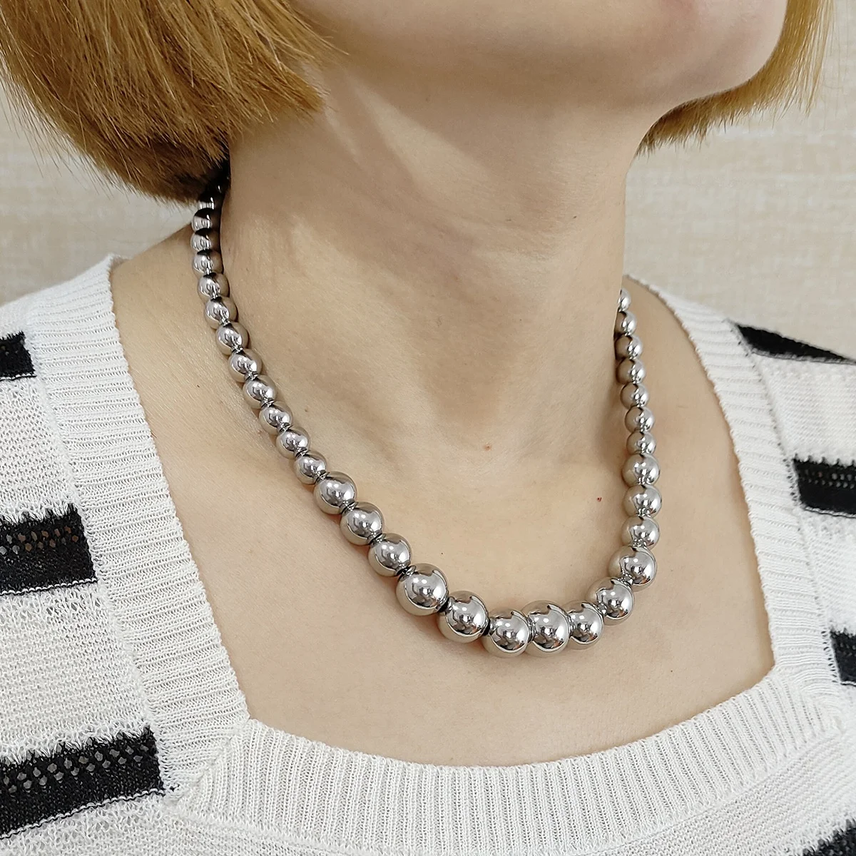 Minimalist PVD 18K Gold Plated Round Beads Necklace For Women Water Proof Tarnish Free Stainless Steel Hypoallergenic Jewelry