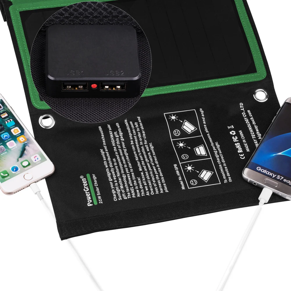 PowerGreen Electric Bike Solar Charger 21W Solar Panel Mobile Phone Solar Battery Folding Power Bnak