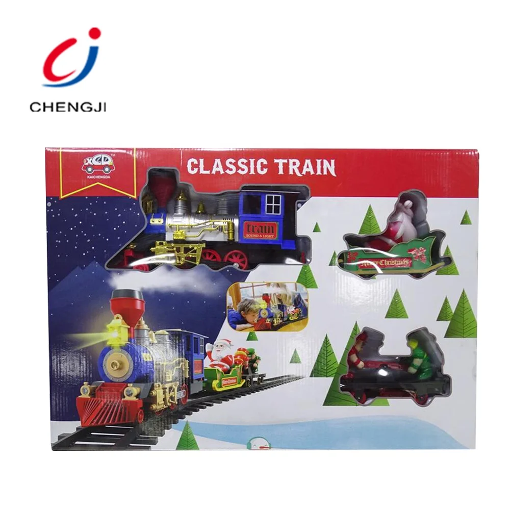 Chengji Classic small railway plastic train toys set railway tracks christmas mini toy train toys set railway tracks