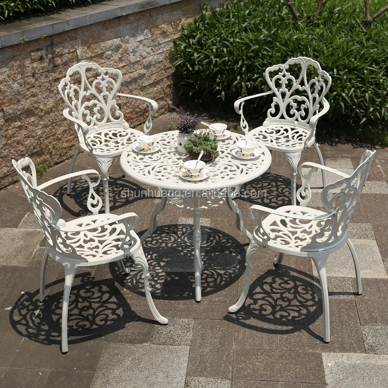 
White and black color outdoor garden furniture aluminium frame dining set with BBQ table 