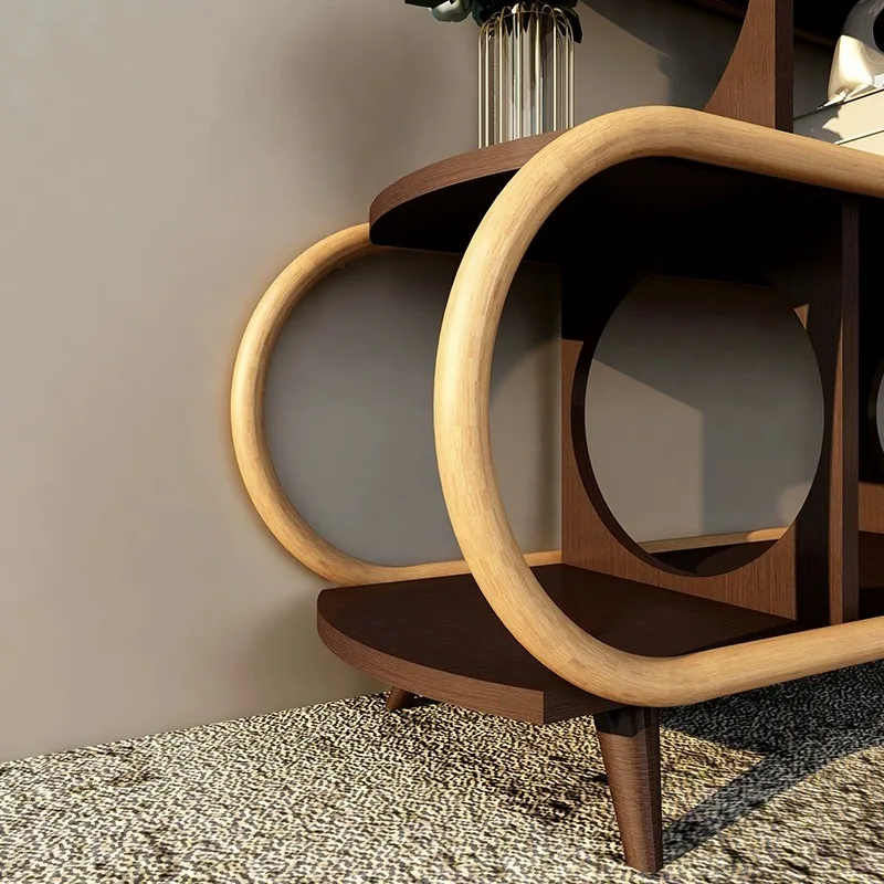 Homestay designer creative real teak rattan display of special S-shaped shelves