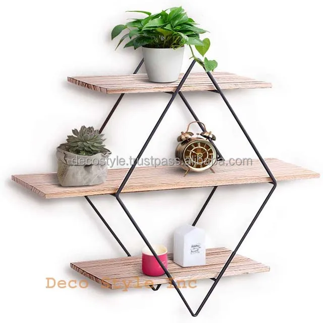 Wood Wall Floating Shelve with Metal Frame