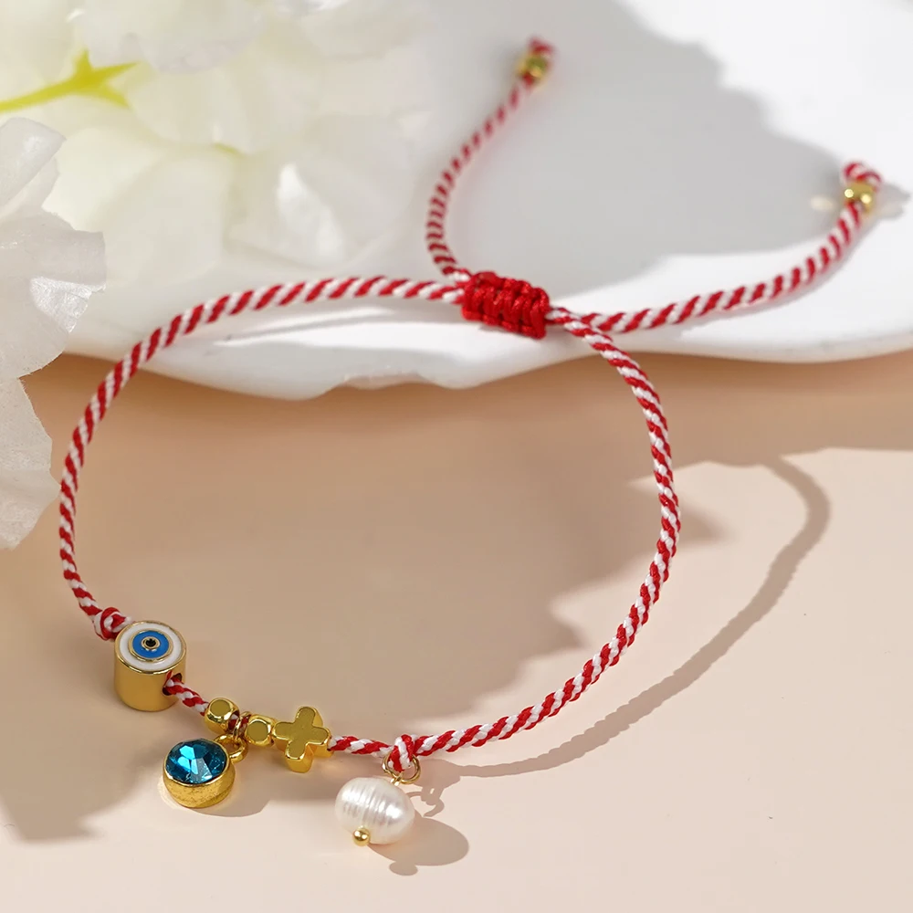 2024 New Greek Square Bead Round Cylinder Evil Eyes Freshwater Pearl Bracelet Women Cross Martis Series Rope Bracelet