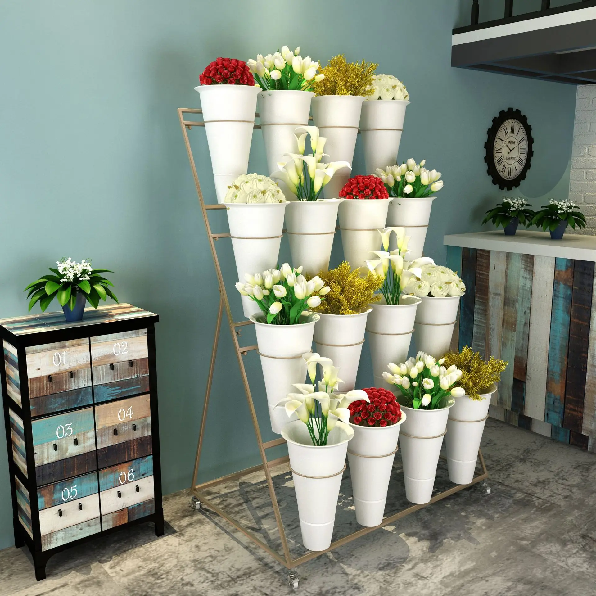 New Arrival Flower Display Rack Multi-tier Flower Rack Iron Flower Bucket Stand