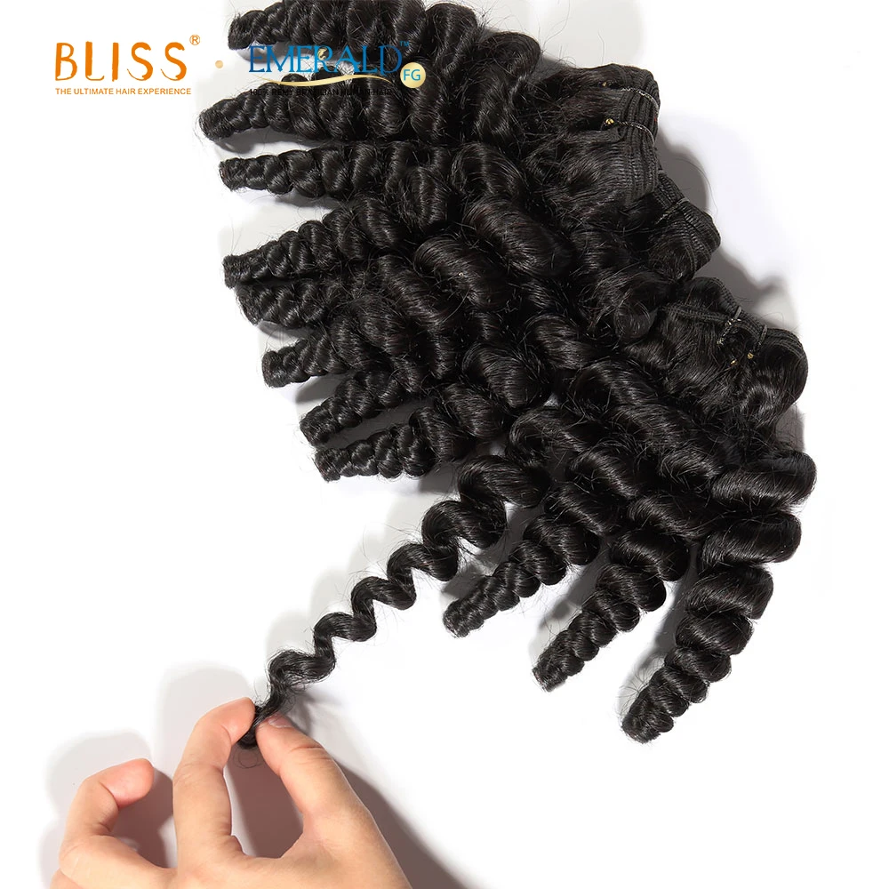 Bliss Emerald 3 Packs Bundles Brazilian Human Hair In Packets Blossom Egg Curl 100% Unprocessed Natural Brazilian Hair Weaves