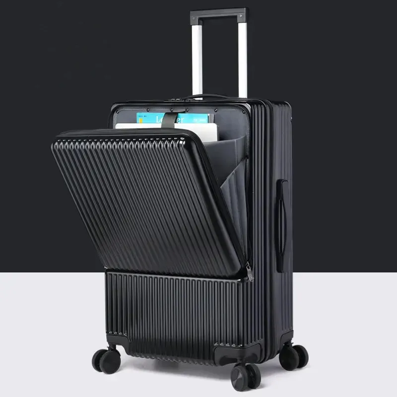 New Arrivals Pc Luggage With Side Pockets 20/22/24/26/29 Inch Side Open Trolley Travel Boarding Case