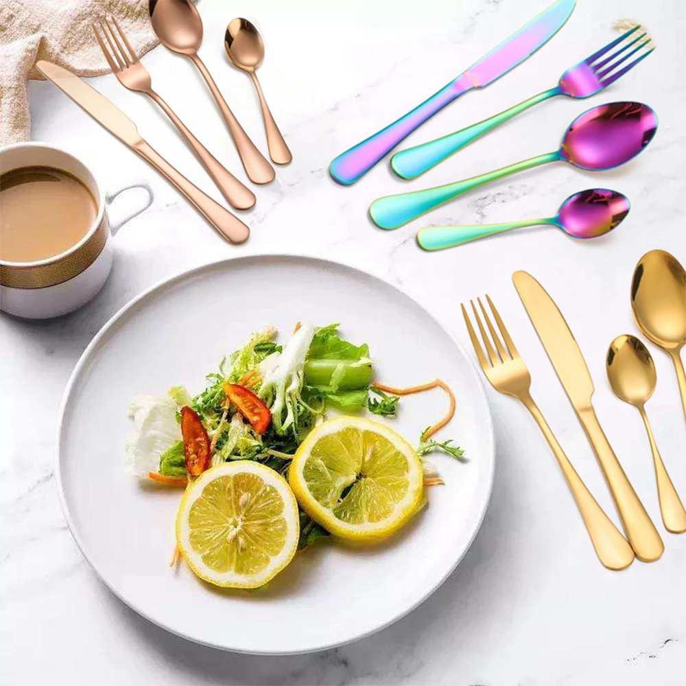 6 Persons Stainless Steel Cutlery Set Wedding Cutlery Spoon Set 24pcs Gold Flatware Set With Gift Box
