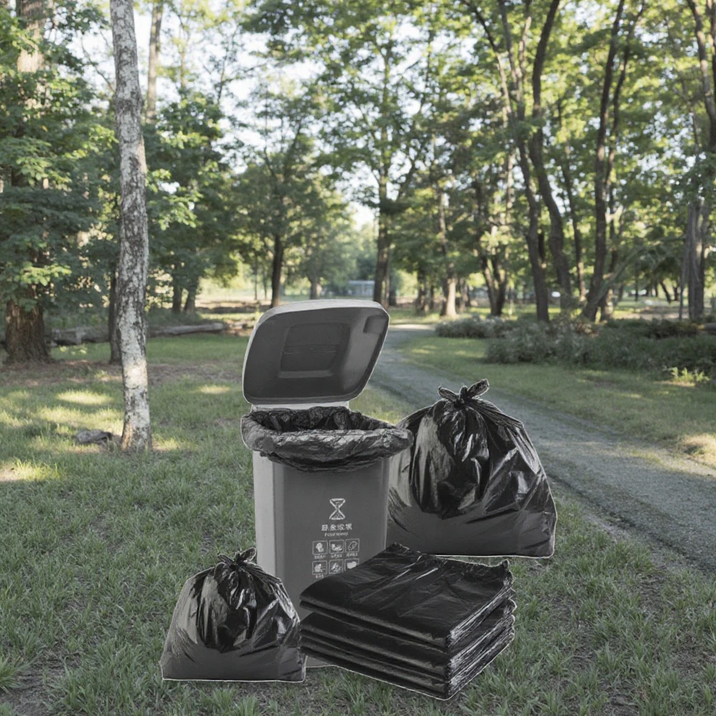 Heavy Duty Black Plastic Pouches 200G Refuse Sacks Strong Thick Gusseted Rubbish Bags With Heat-Sealed Handles Use Bin Liners