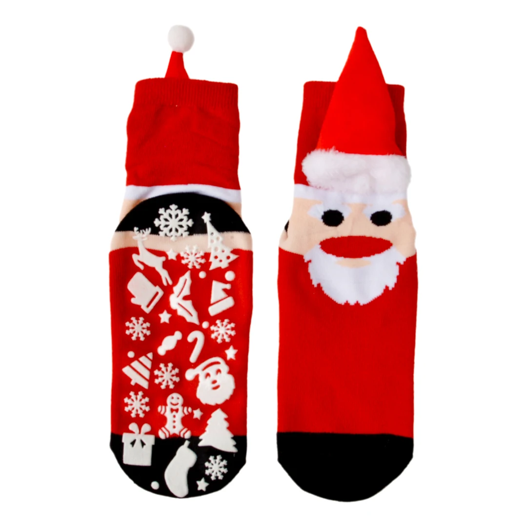 Custom Designed Cute 3D Christmas Gift Socks 100%Cottonn Cartoon Hosiery Girls Anti slip Bottom Funny Christmas socks