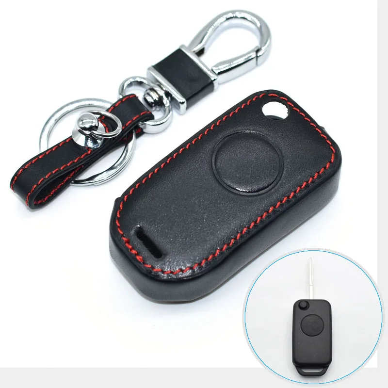 Car Accessories Leather Flip Car Key Case Keychain for Mercedes Benz W168 W124 W202 S500 C230 ML55 Remote Protector Skin Cover