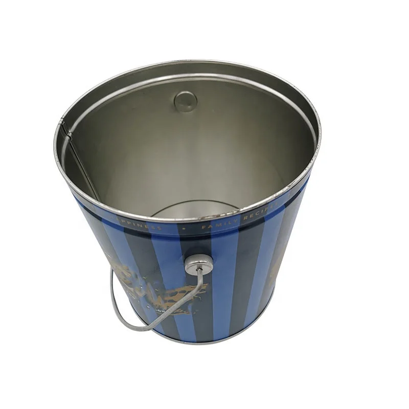Packaging Round Pop Corn Tin Bucket Food Grade Metal Customized Tinplate Custom Size Pop Corn Tin Bucket with Lid CN;GUA