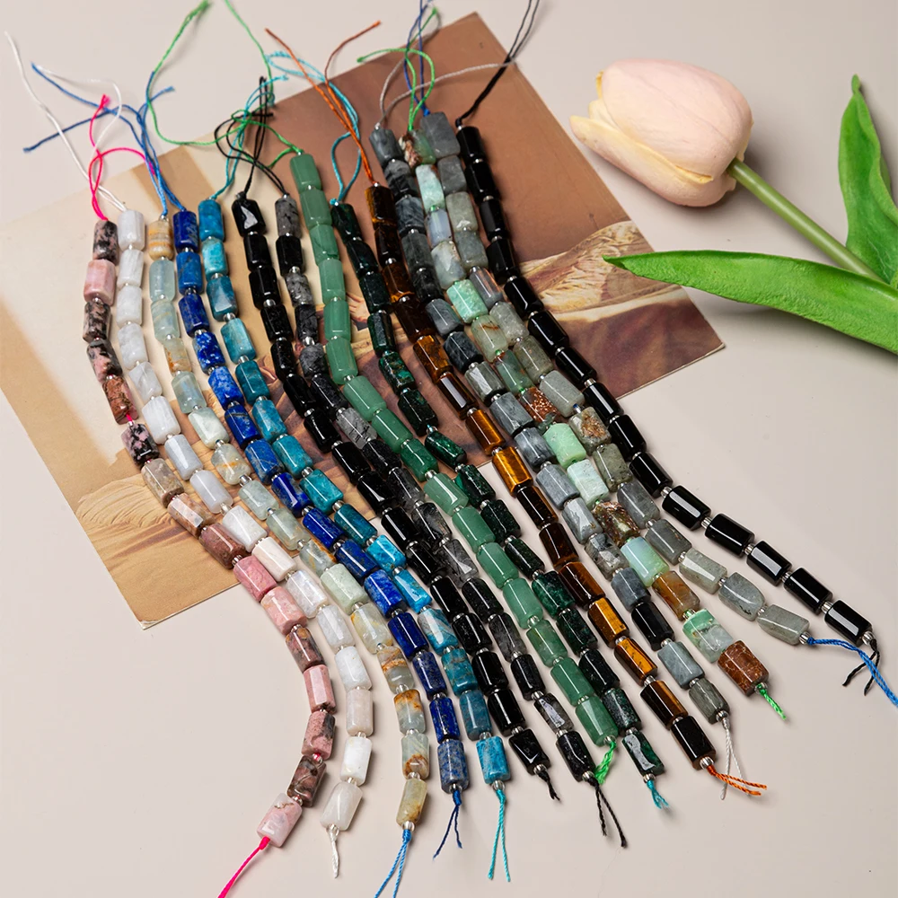 Factory Wholesale 7*11 mm Natural Crystal Agate Cylinder Columnar Tube Shape Gemstone Loose Beads Feng Shui Quartz Stone