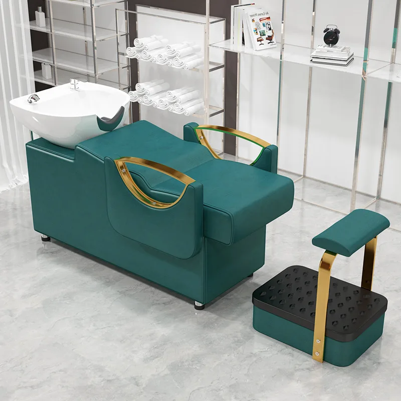 Hot Sale Portable Barbershop Hairdressing Hair Washing Gold Bed Modern Salon Sink Shampoo Chair for Barbers