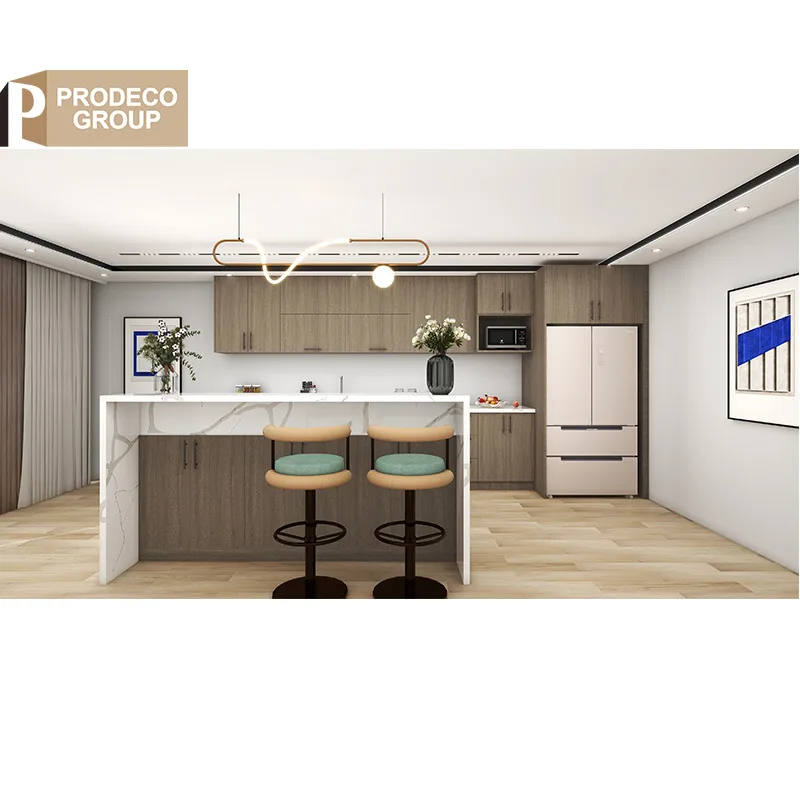 Prodeco Latest Modern High Quality Interior Simple Design Waterproof Smart Wood Veneer Kitchens Cabinet for Apartment