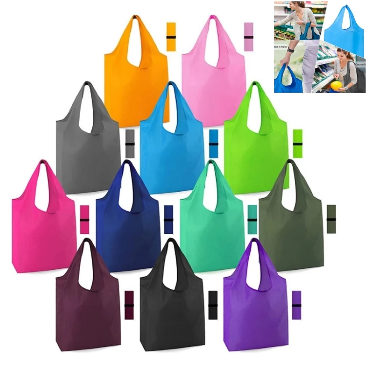 Heavy Duty Expandable Shopping Tote Bag Large Reusable Foldable Grocery Storage Bags Nylon Polyester Folding Bag