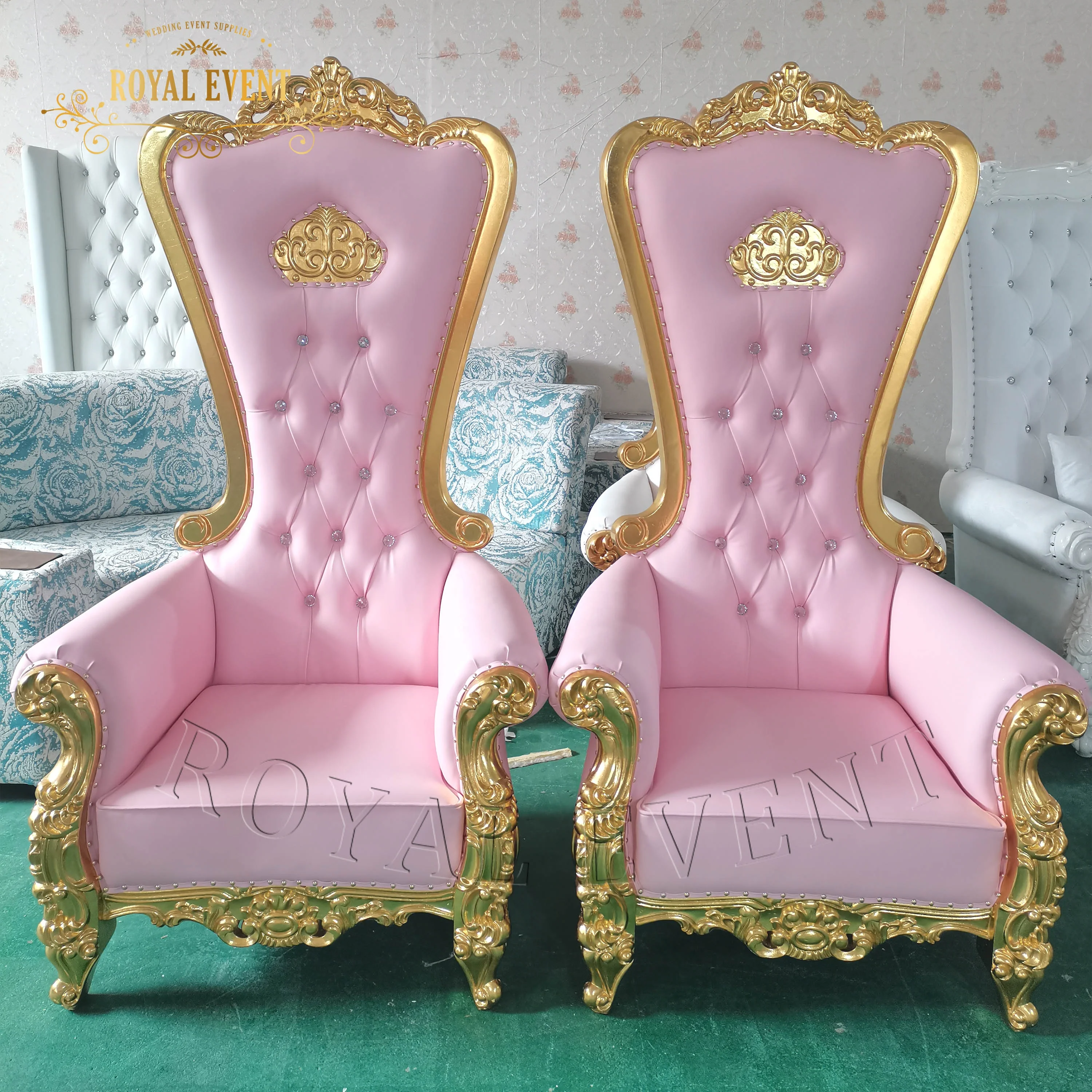 Hot sale Luxury royal King antique Gold throne Wedding sofa chair Bridal chair For Event Reception