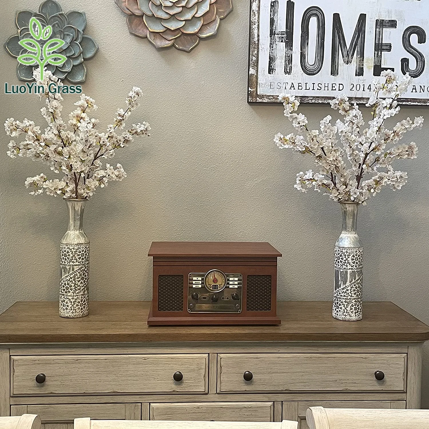 Artificial White Cherry Blossom Flower Faux Cherry Blossom Silk Cherry Blossom Branches  Tree Stems for Wedding Home Decor