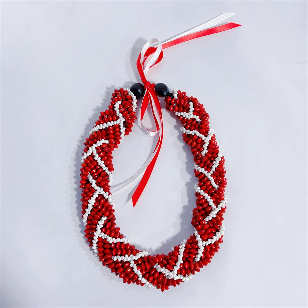 Fashion Hawaiian Lopa Seeds Mongo Shell Lei Necklace Red Beans Acacia Beans Kukui Nuts Leis