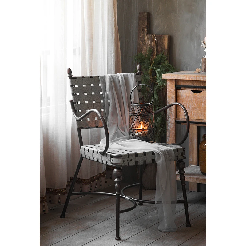 Retro Light Luxury French High White Small Garden Camping Metal Dinning Outdoor Chairs With Arm