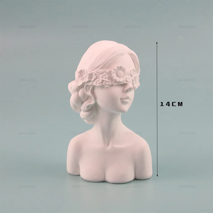 SHI SHENG Creative Girl White Resin Necklace Bust Mannequin Head With Shoulder Stand for Home Living Room Coffee Table Ornament