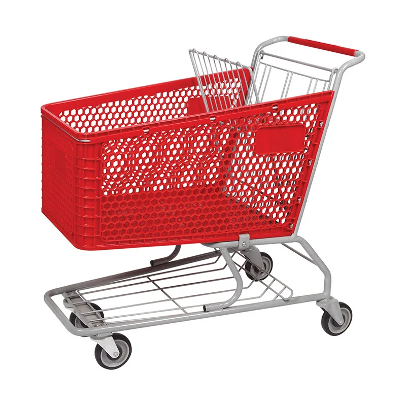 Wholesale High Quality Shopping Cart Trolley Plastic Basket With Child Seat Customized Logo Color
