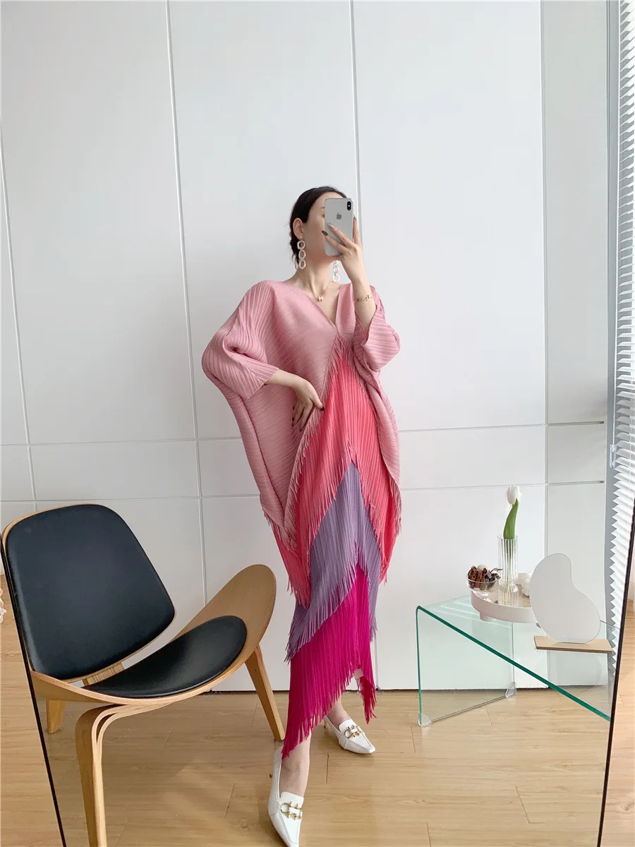 free size african women lady elegant wears big size long fringe dresses contrast color pleated evening dresses