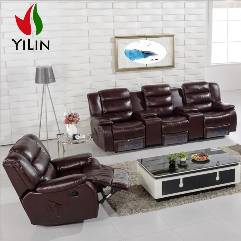 Cheap drawingroom leather couch settee function home theater sofas sectional three seater recliner sofa set