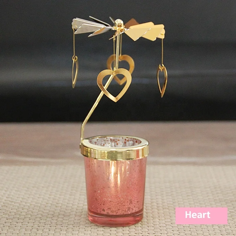 Family Holiday Sliver Wrought Iron Christmas Romantic Wedding and Table Decoration Heat Wind Rotating Tealight Candle holder