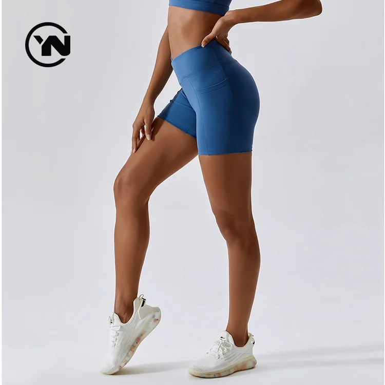 Wholesale Cross Trousers Hip Lift Shorts Gym Workout Fitness Leggings High Waist Yoga Shorts With Pocket