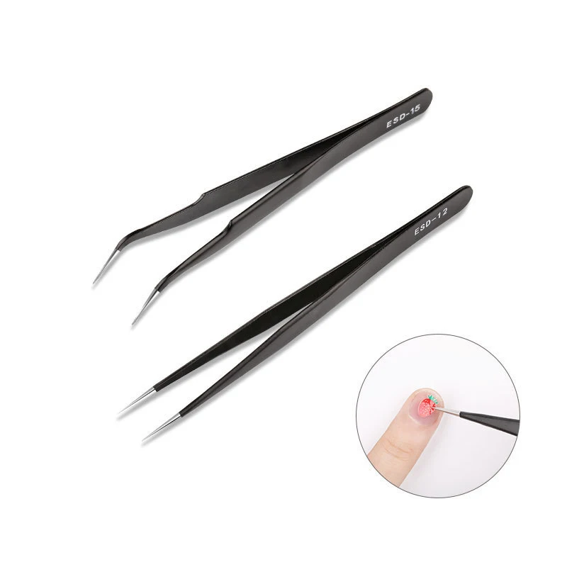 Nail Art Stainless Steel Multifunctional Tweezers Tip Straight Elbow Anti-static Rhinestone Pickup Nail Art Picking Tool