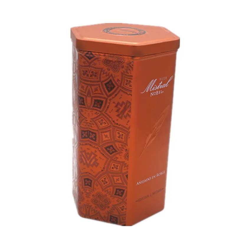 customized tea packaging metal box Gift wine box 6 sides  metal packaging special-shaped tinplate storage