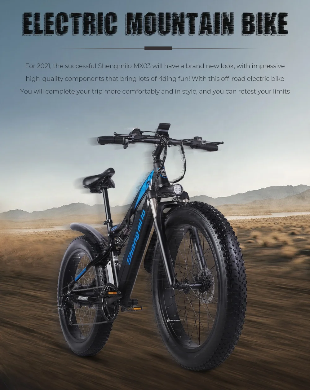 SHENGMILO mx03 UK US EU Warehouse Bicycle 26 Inch Fat Tire Electric Dirt Bike 1000w Powerful Mountain emtb Moped Electric Bike