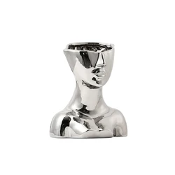 Nordic Modern Decorative Woman Lady Face Pot Shape Pampas Silver Female Body Art Ceramic Flower Vases For Home Office Decor