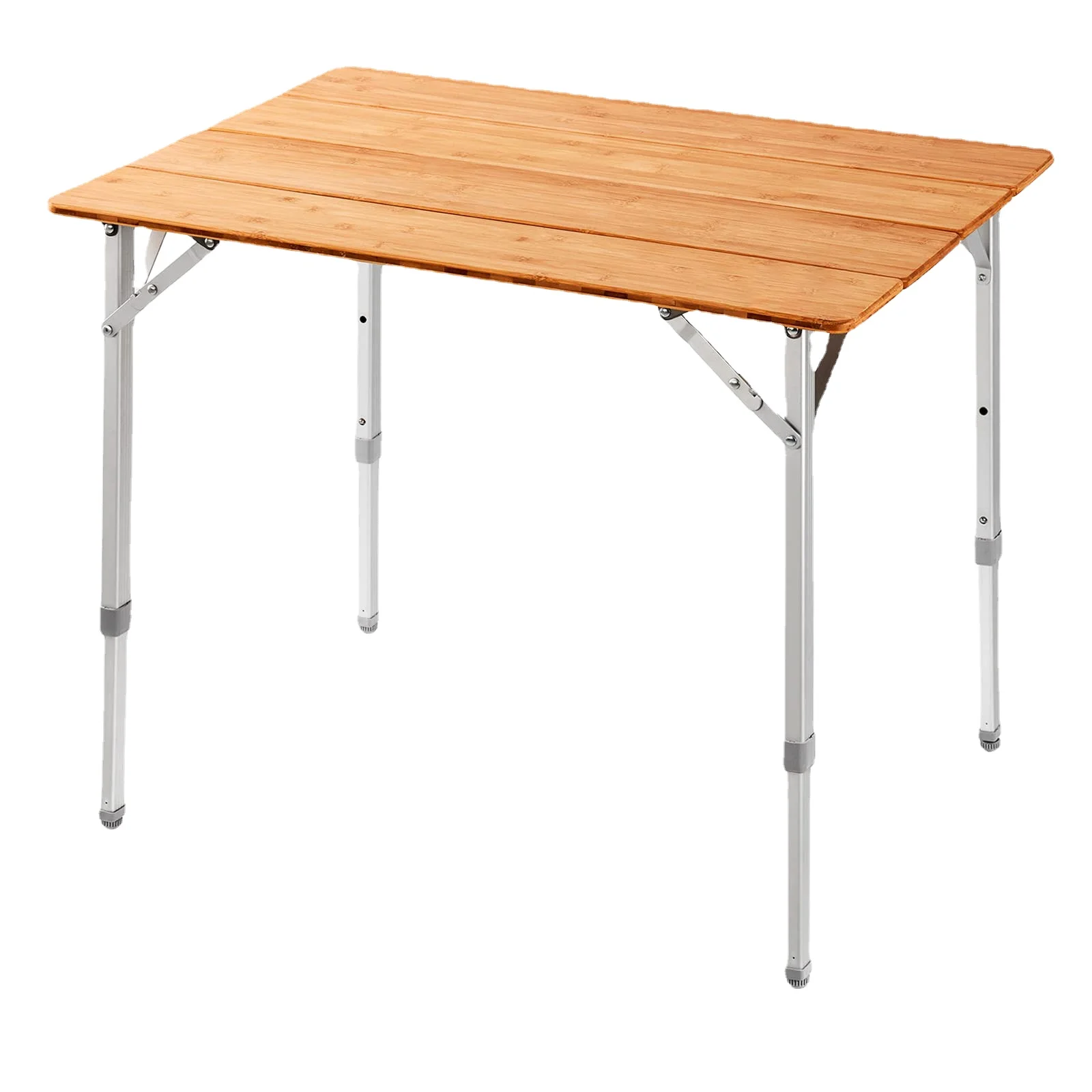 Hangrui Bamboo Camping Table, Outdoor Folding Desk Adjustable Height Aluminum Legs