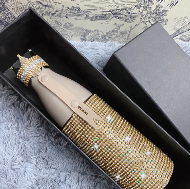 Bulk Gold Diamond Bling Travel Mug Skinny Tumbler Insulated Water Bottle With Crown Lid for Hot Cold Beverages