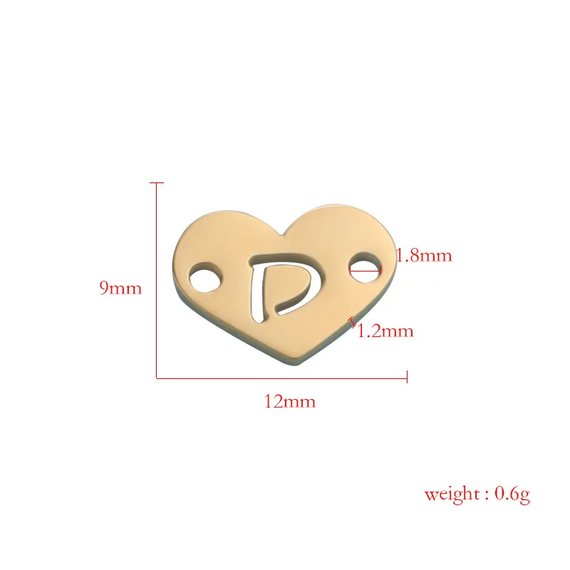 Heart Alphabet Charms Stainless Steel Mirror Polished 12mm Double Hole Hollow Love Letter Pendant Necklace Connectors