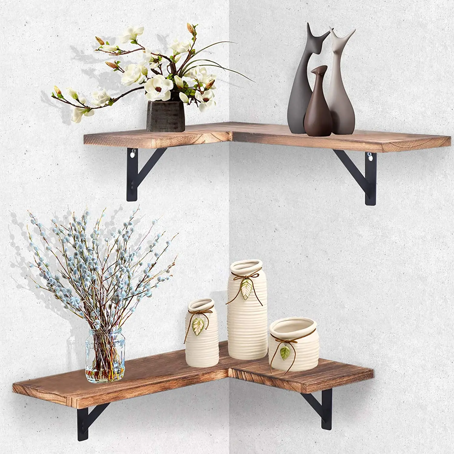 
Amazon Cheaper Wall Corner Shelf Kitchen Set of 2 Rustic Wood Floating Multi-purpose Storage Shelves 