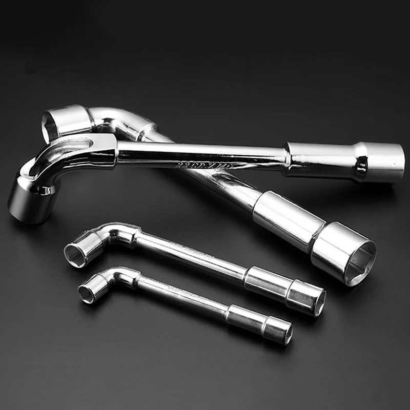 6mm-22mm Pipe Spanner L-Shaped Hex Car Spare Tire Lug Wrench Single-tube Perforated Socket Wrench