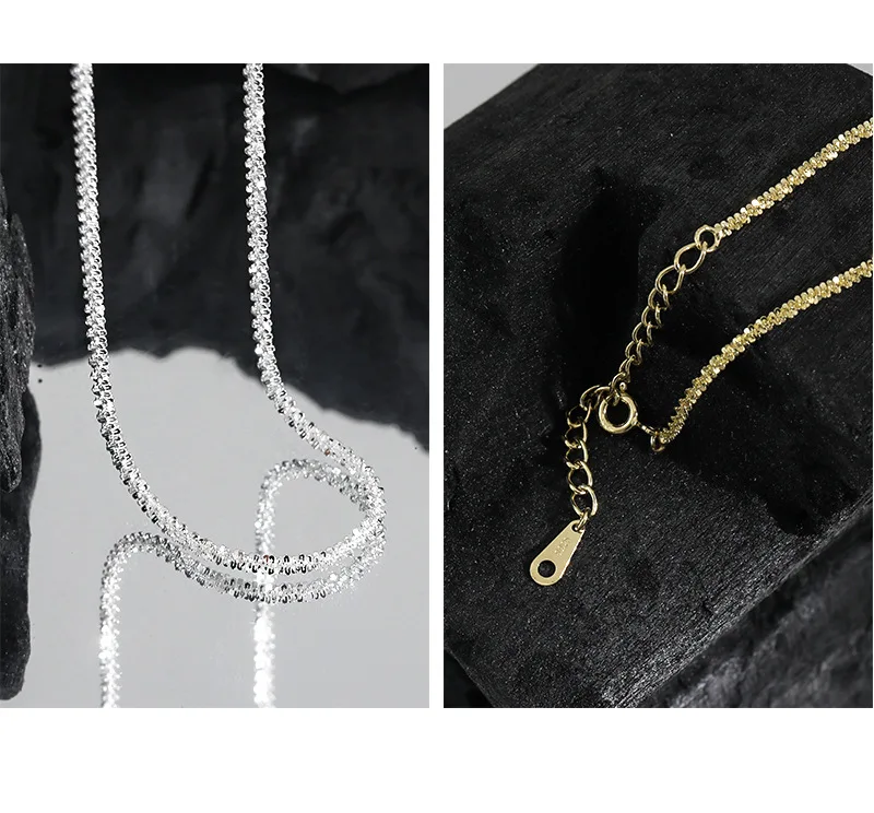 VIANRLA  925 Sterling Silver Sparkle Glitter Margarita Twisted Rock Chain 2.00mm Shiny Chain Necklace